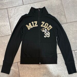 MIZZOU Black Turtleneck Zip-Up Sweater with Rhinestones